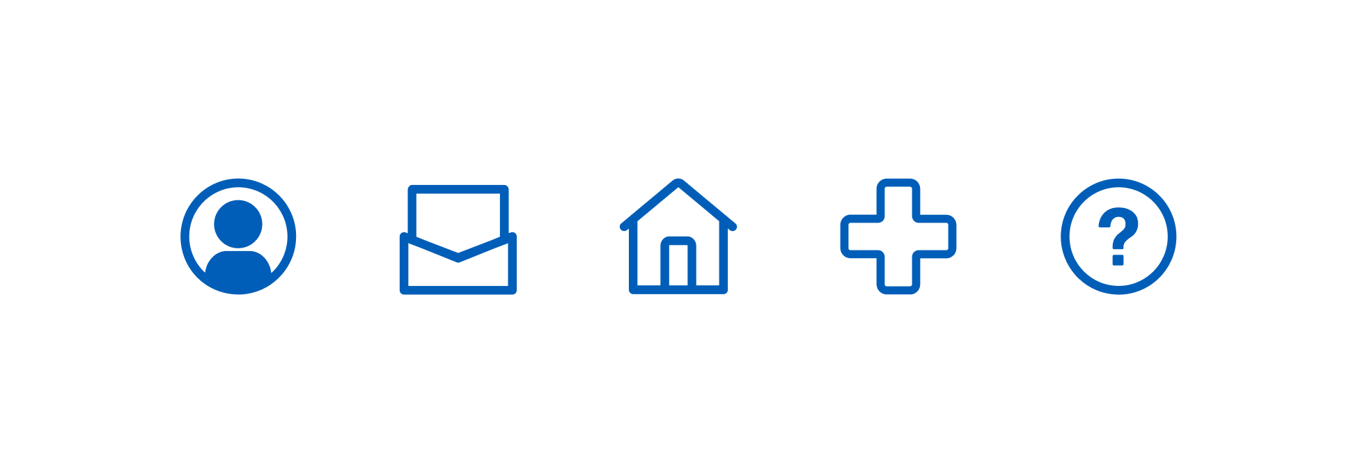 5 icons. Switch profiles, messages, home, cross and help icons.